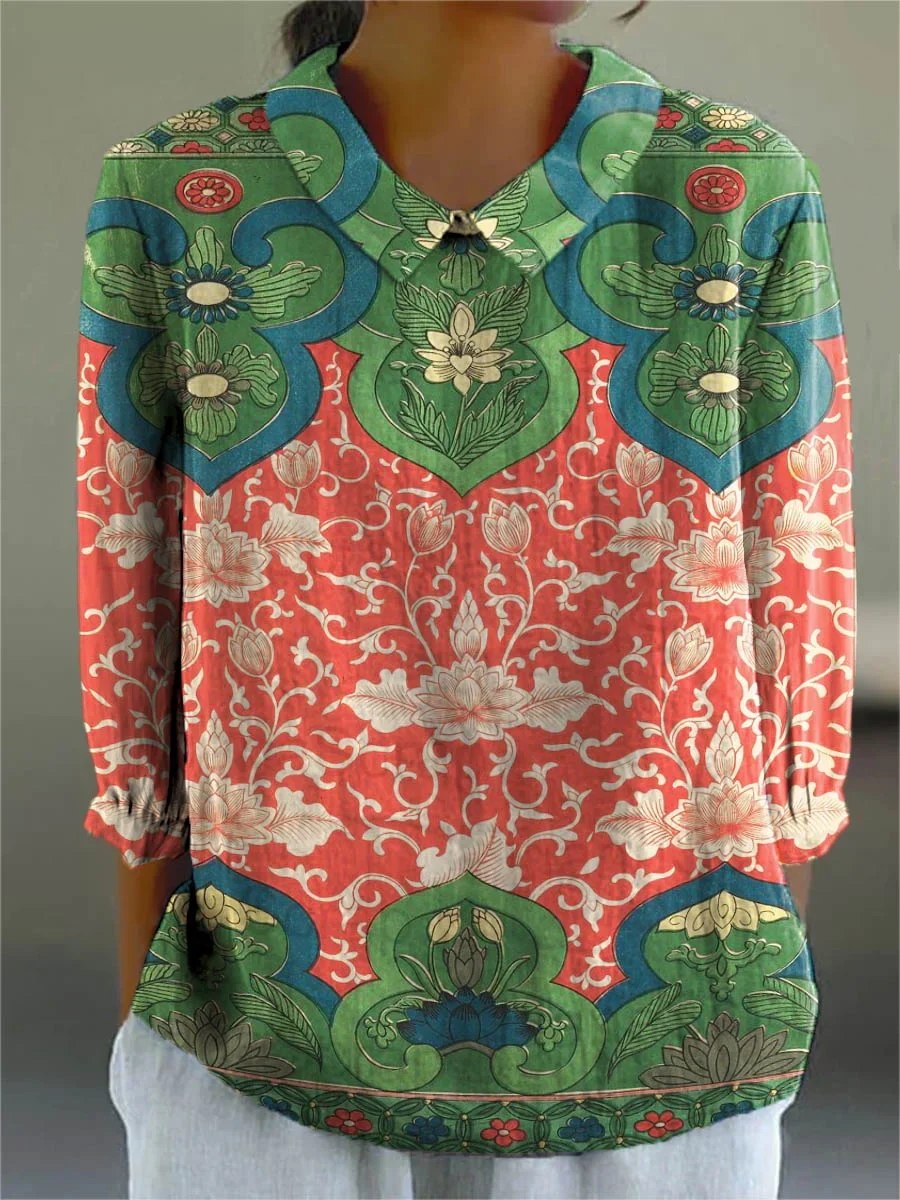 Shiela BSC| Vintage Floral Cotton-Linen Shirt