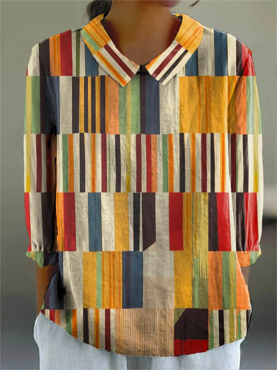 Cherry BSC| Geometric Print Cotton-Linen Shirt