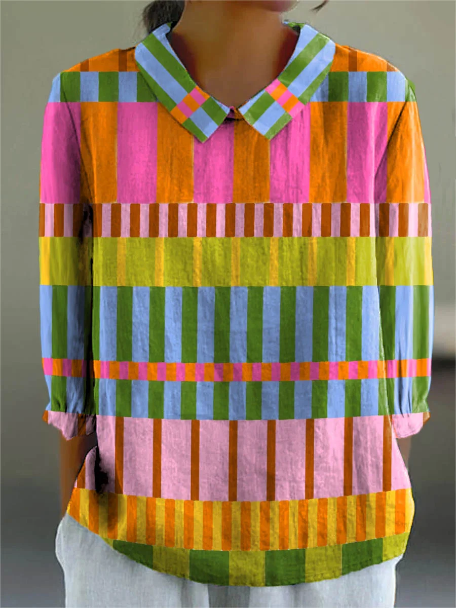 Zenaida BSC| Geometric Print Cotton-Linen Shirt
