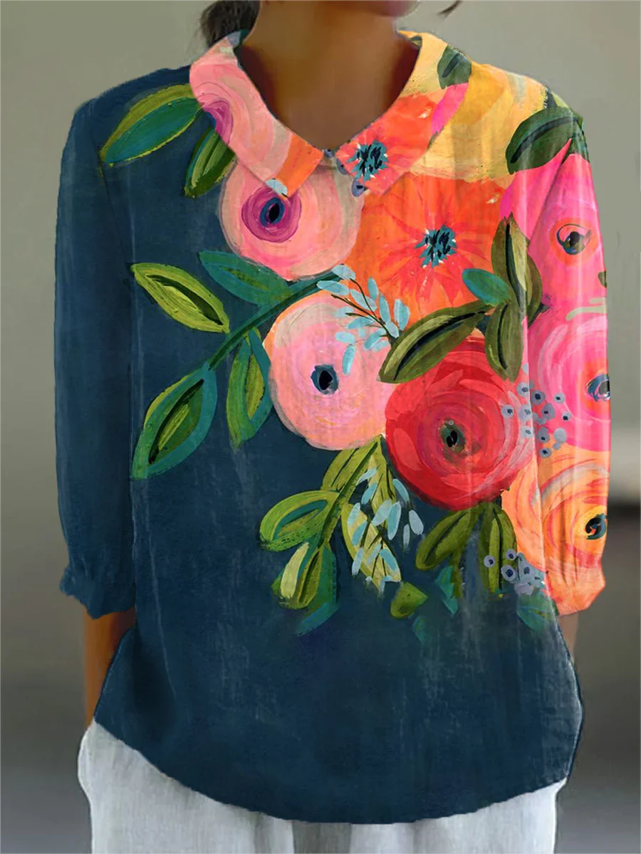 Marlynn BSC| Vintage Floral Cotton-Linen Shirt
