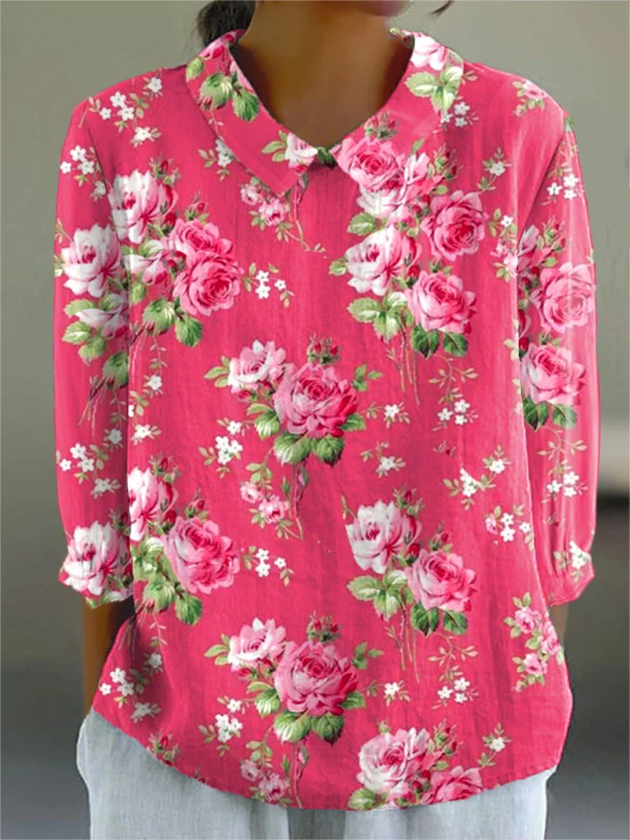 Zenaida BSC| Vintage Floral Cotton-Linen Shirt