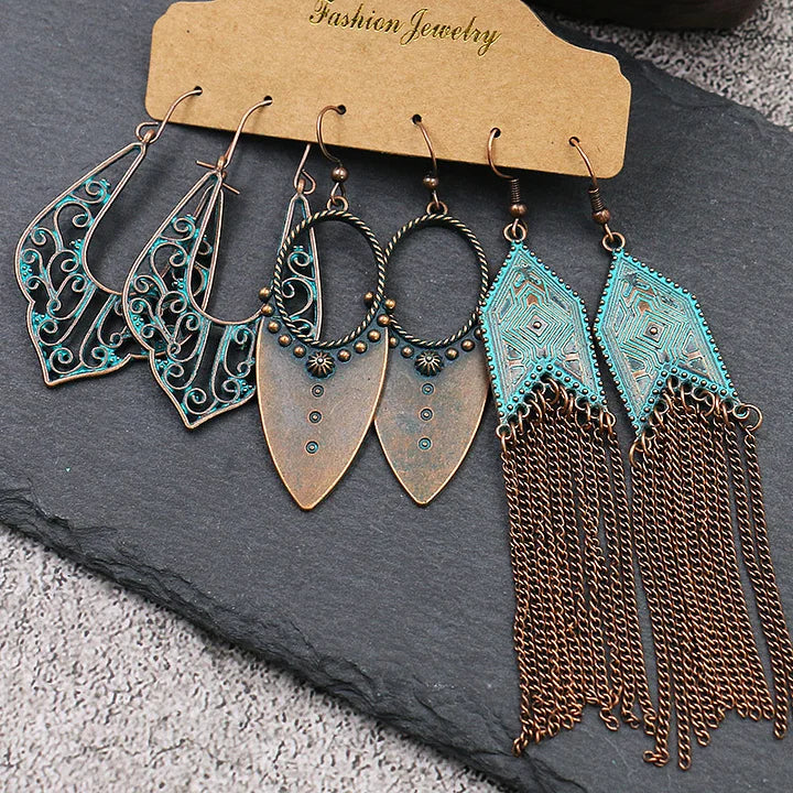 Bohemian Metal Tassel Earrings™ Retro Western Style – Women's Festival-Ready Jewelry Set