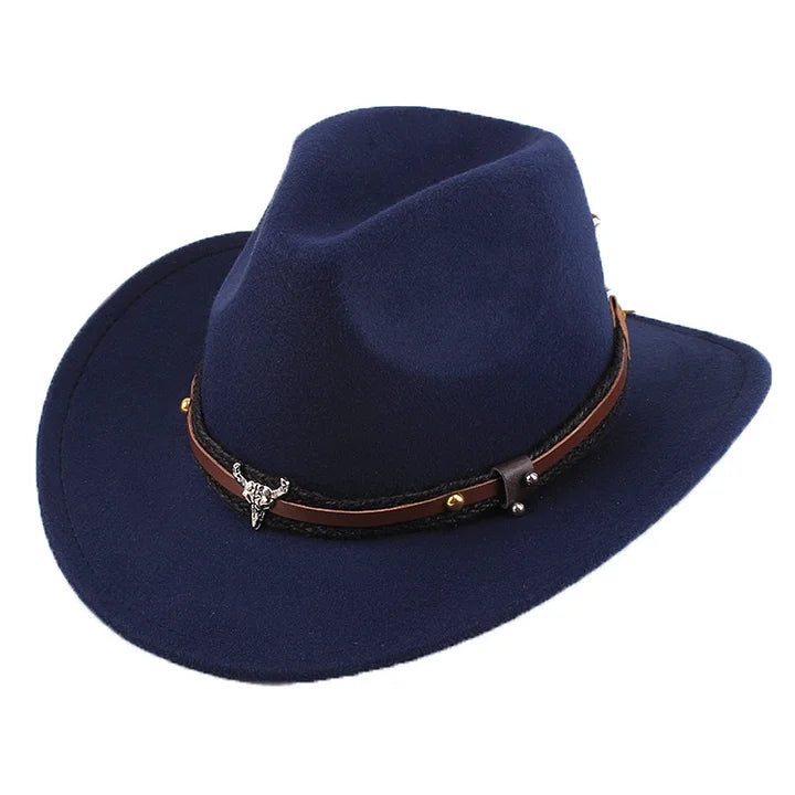 Western Cowboy Hat With Leather Band And Bull Head™ Retro Western Style – Timeless Western Flair with Bold Detail