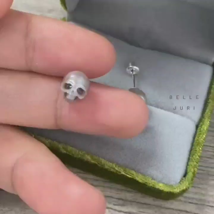 Dainty Minimalist Pearl Skull Stud Earrings™ Skull Accessories  – Subtle Edge Meets Timeless Elegance