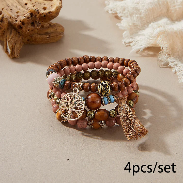 BohoStack™ Retro Western Style - Multi-Layered Wood Beaded Bracelet