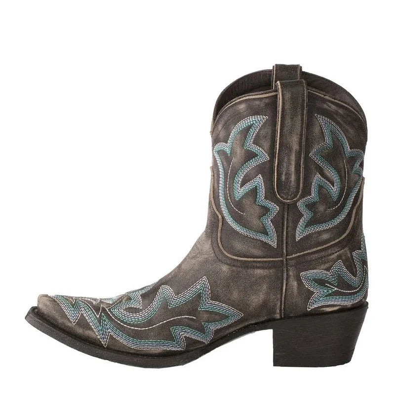 Desert Stepper™ Retro Western Style – Vintage Embroidered Block Heel Western Boots