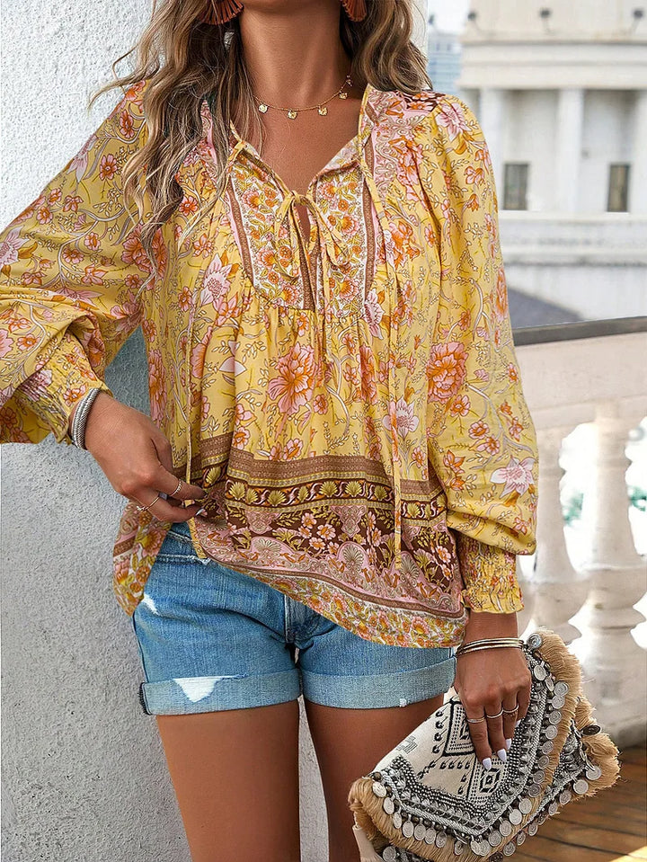 Sallie™ WBC| Flowing Bohemian Top with Floral Pattern