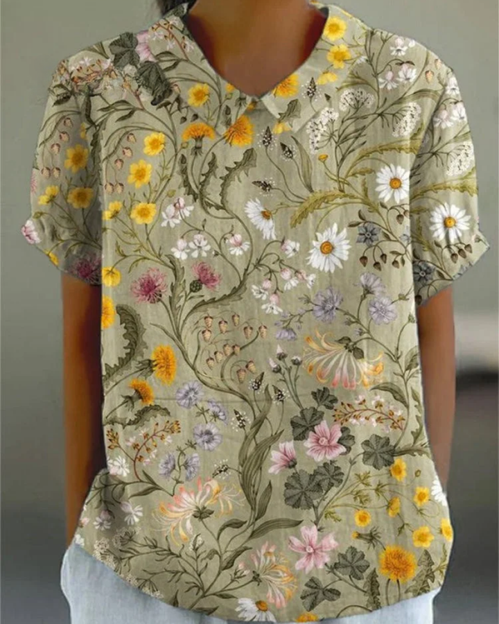 Beatrix BSC| Retro Floral Cotton-Linen Shirt