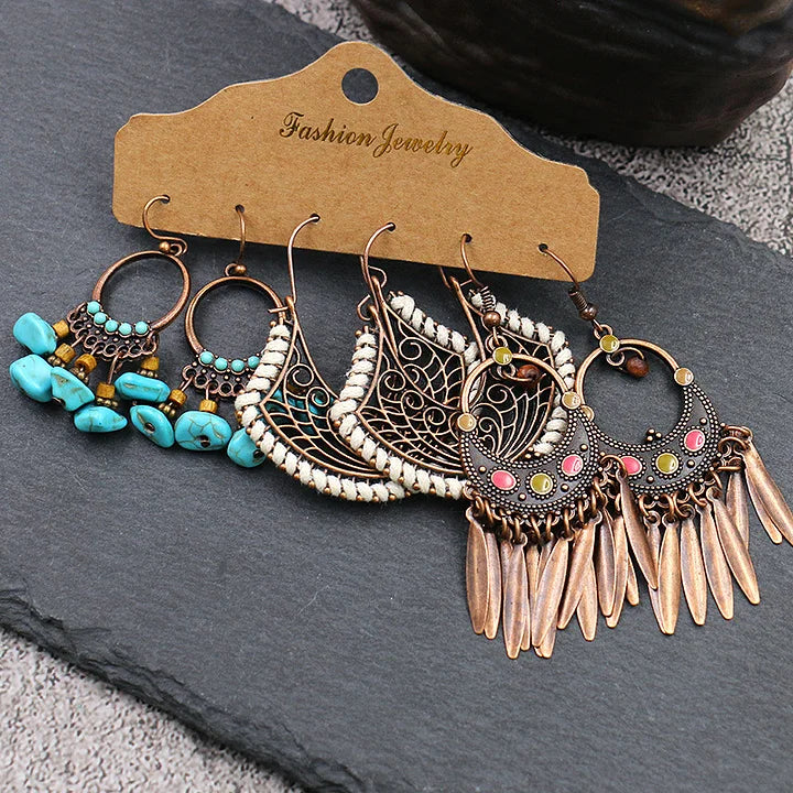 Bohemian Metal Tassel Earrings™ Retro Western Style – Women's Festival-Ready Jewelry Set