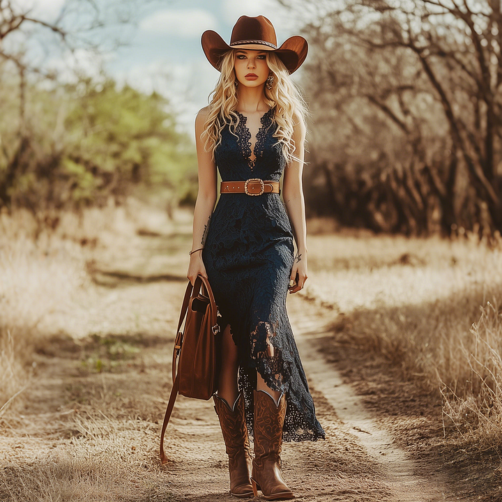 Vintage Bohemian Blue Lace Sleeveless Midi Dress™ Retro Western Style – Timeless Elegance with a Boho Twist