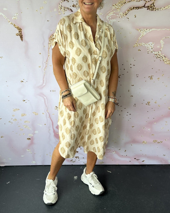 Marianne®NDC| Loose Summer Dress with Notched Collar and Short Sleeves