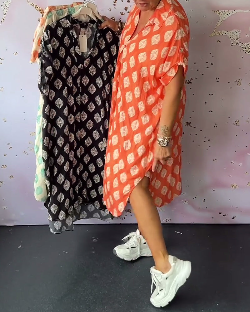 Marianne®NDC| Loose Summer Dress with Notched Collar and Short Sleeves