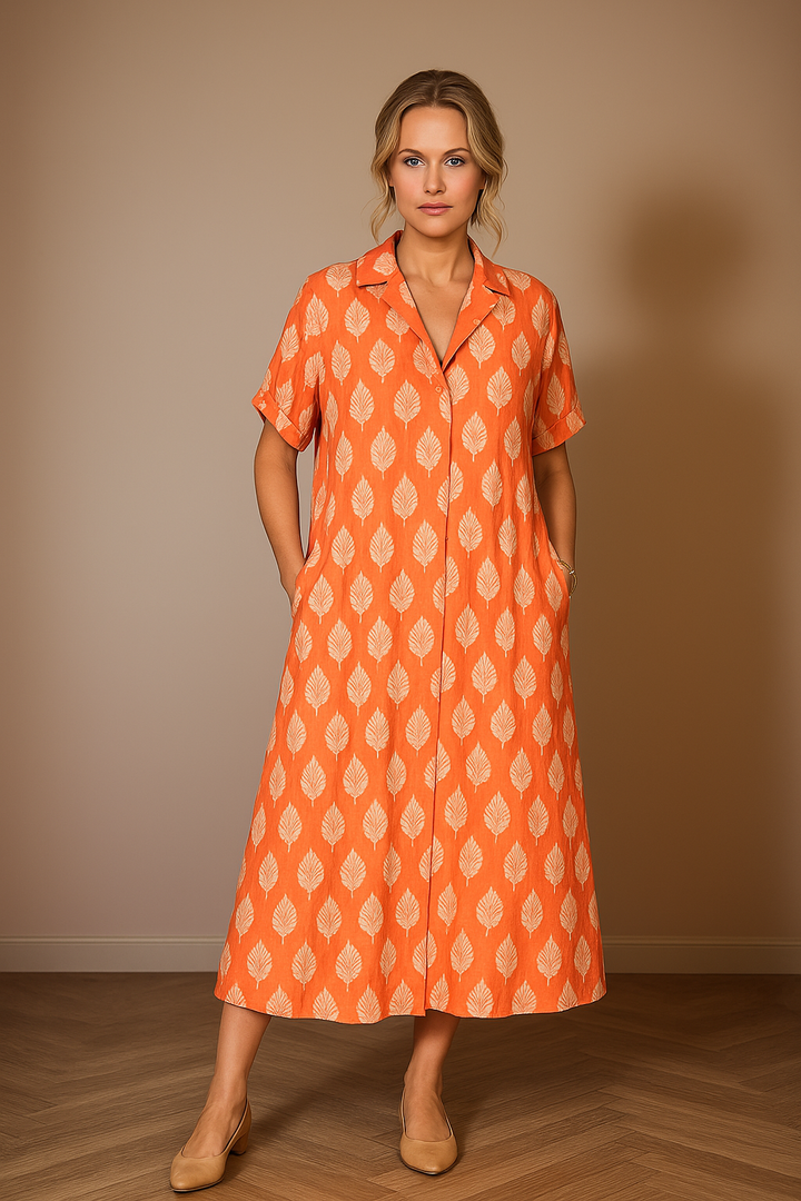 Marianne®NDC| Loose Summer Dress with Notched Collar and Short Sleeves