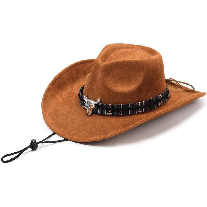 Western Suede Cowboy Hat With Bull Skull Buckle™ Retro Western Style – Rugged Charm Meets Classic Western Style