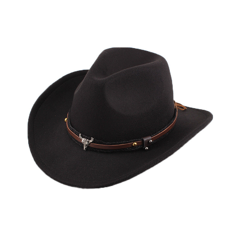 Western Cowboy Hat With Leather Band And Bull Head™ Retro Western Style – Timeless Western Flair with Bold Detail