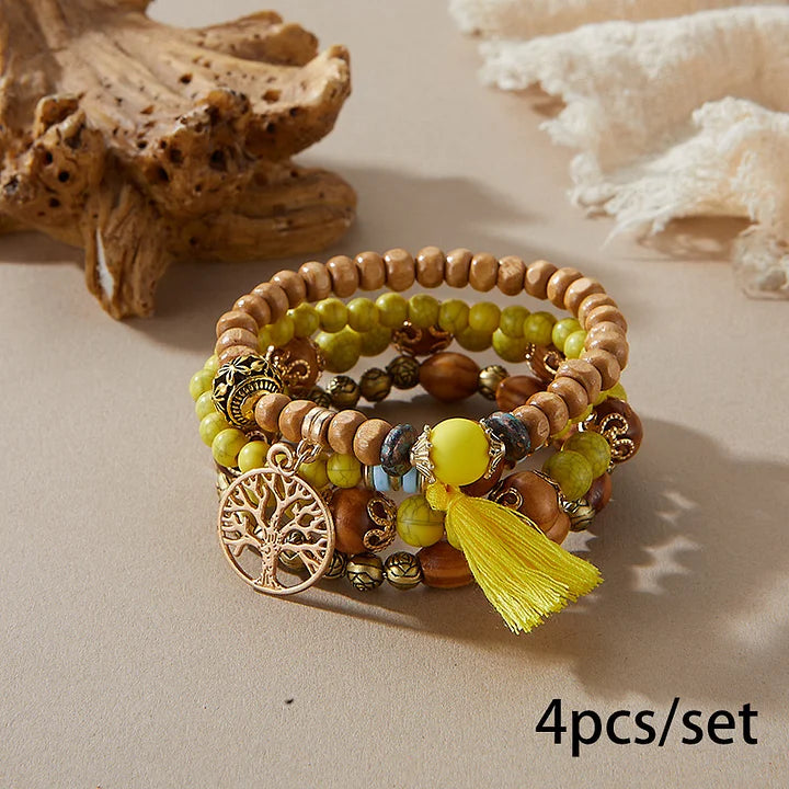 BohoStack™ Retro Western Style - Multi-Layered Wood Beaded Bracelet