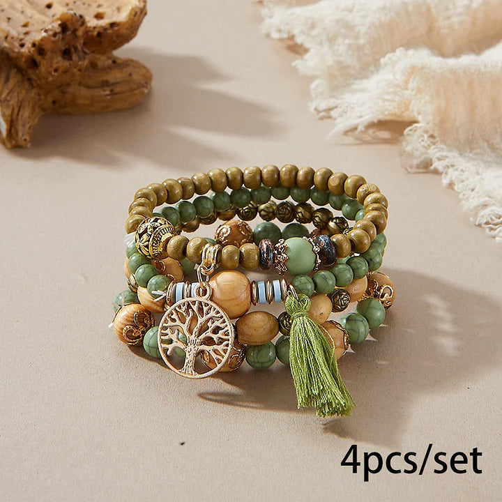 BohoStack™ Retro Western Style - Multi-Layered Wood Beaded Bracelet