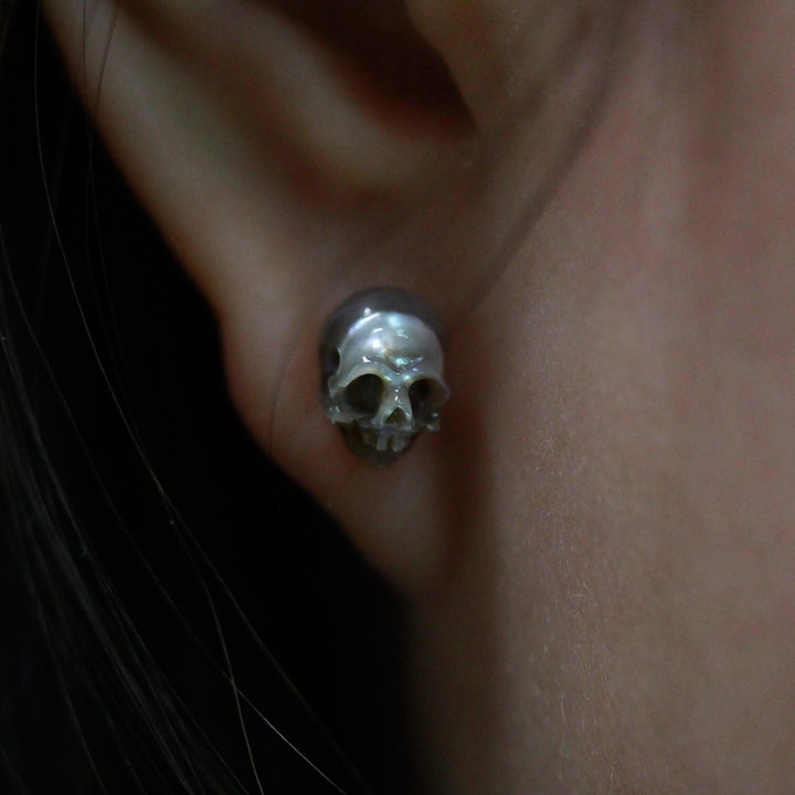 Dainty Minimalist Pearl Skull Stud Earrings™ Skull Accessories  – Subtle Edge Meets Timeless Elegance
