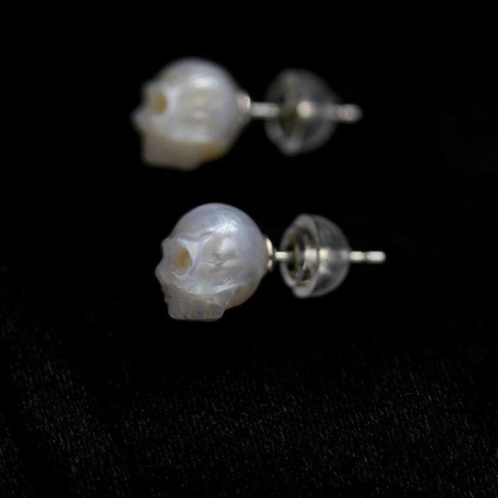 Dainty Minimalist Pearl Skull Stud Earrings™ Skull Accessories  – Subtle Edge Meets Timeless Elegance