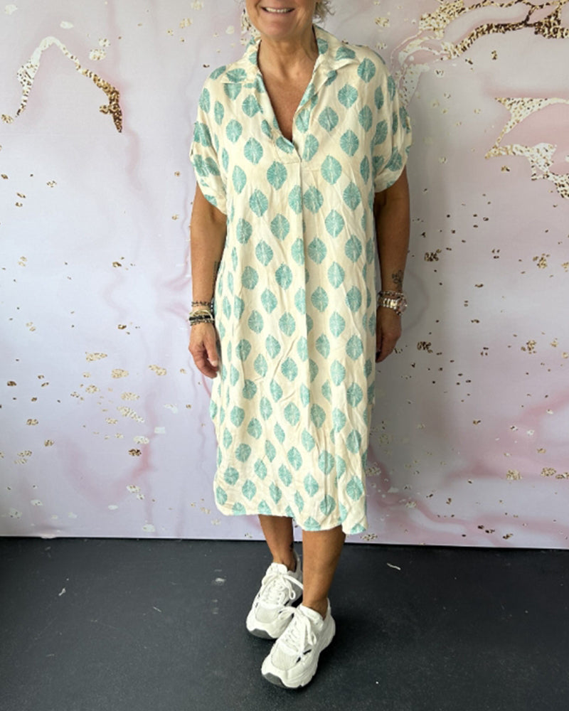 Marianne®NDC| Loose Summer Dress with Notched Collar and Short Sleeves