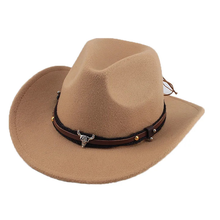 Western Cowboy Hat With Leather Band And Bull Head™ Retro Western Style – Timeless Western Flair with Bold Detail