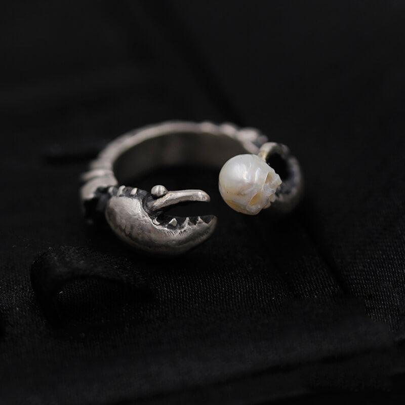 Pearl Skull Crab Pincer Ring™ Skull Accessories  – Ocean Mystique Meets Gothic Elegance