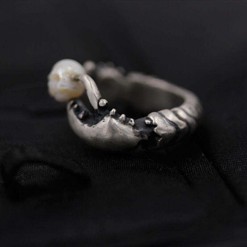 Pearl Skull Crab Pincer Ring™ Skull Accessories  – Ocean Mystique Meets Gothic Elegance