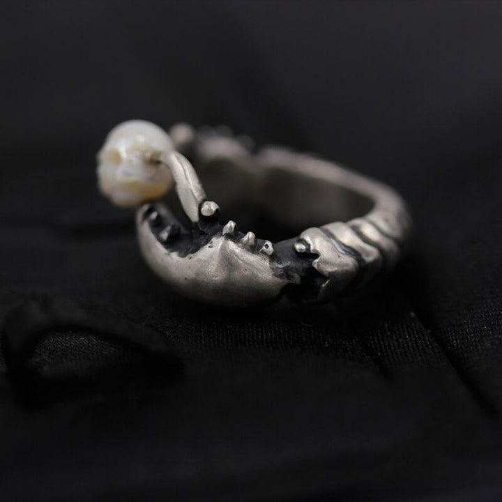Pearl Skull Crab Pincer Ring™ Skull Accessories  – Ocean Mystique Meets Gothic Elegance