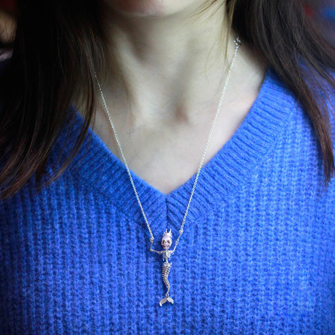 Mermaid Pearl Skull Statement Necklace™ Skull Accessories - Exquisite Merfolk-Inspired Pearl Skull Jewelry