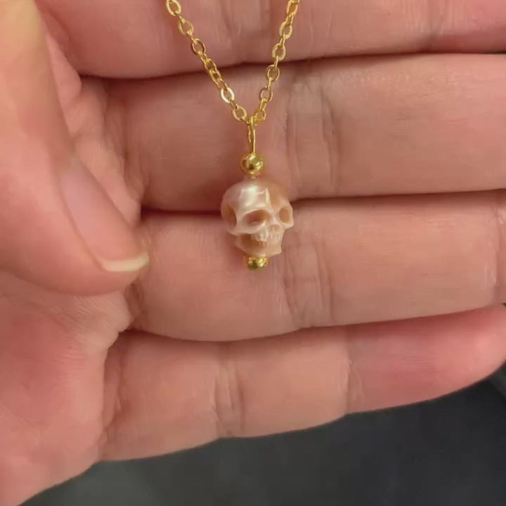 Minimalist Pearl Skull Necklace with Elegant Golden Beads™ Skull Accessories  – Understated Power in Every Detail