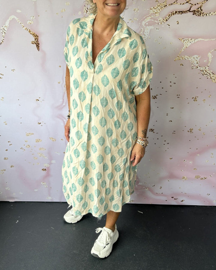Marianne®NDC| Loose Summer Dress with Notched Collar and Short Sleeves