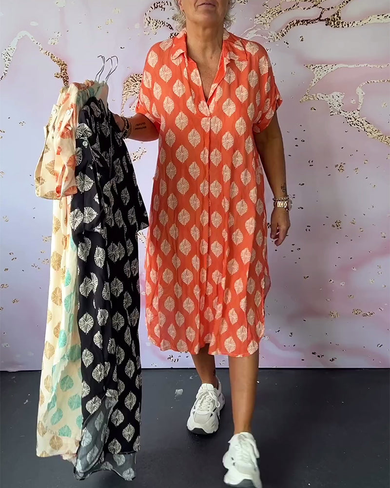 Marianne®NDC| Loose Summer Dress with Notched Collar and Short Sleeves