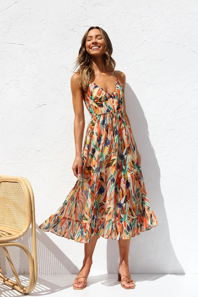 Raquel - Fashionable Midi Dress in Vibrant Colors for Women