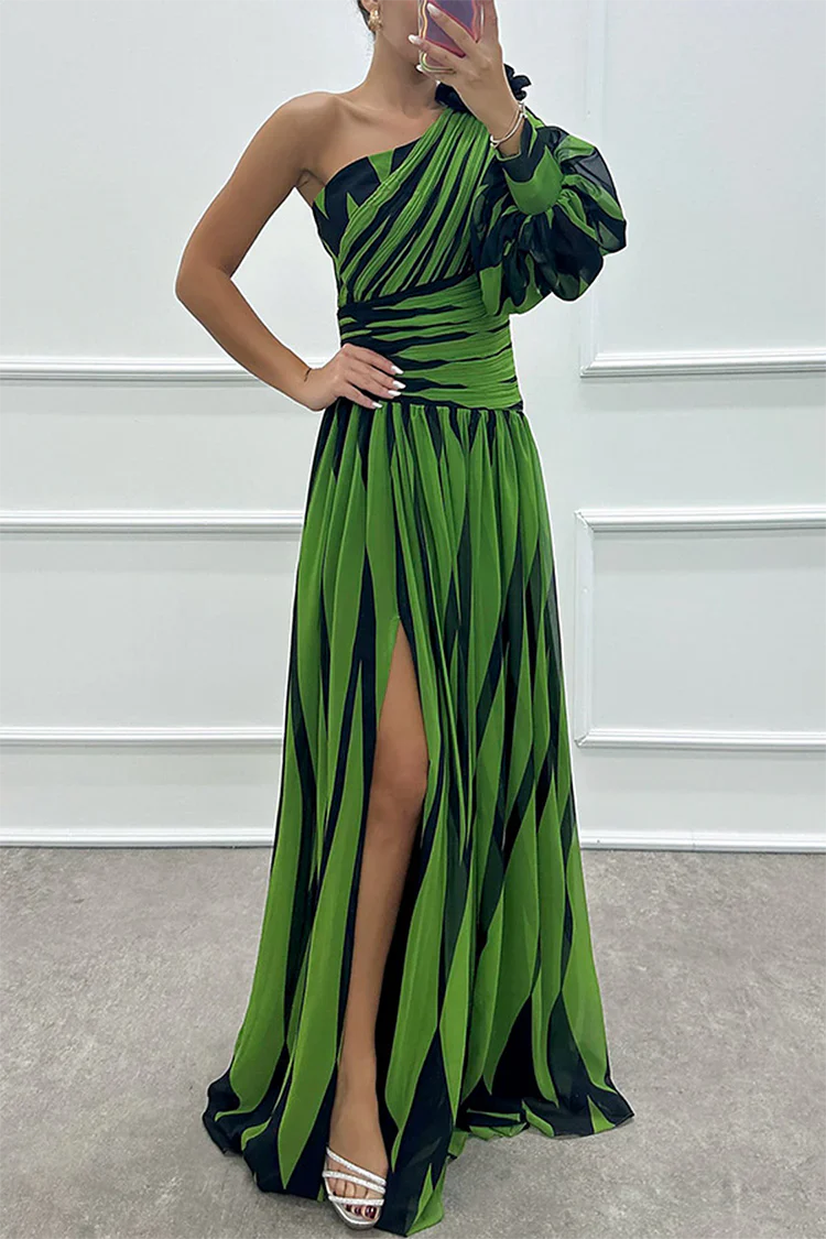 Chloe WD – Elegant Striped One Shoulder Maxi Dress