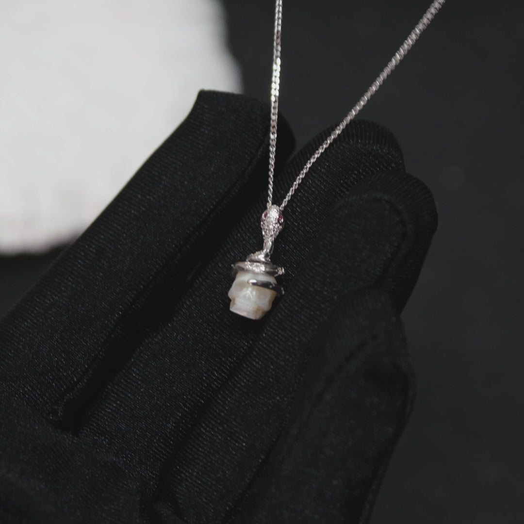 Snake and Skull Pearl CZ Pendant Necklace™ Skull Accessories – Edgy Elegance in Every Coil