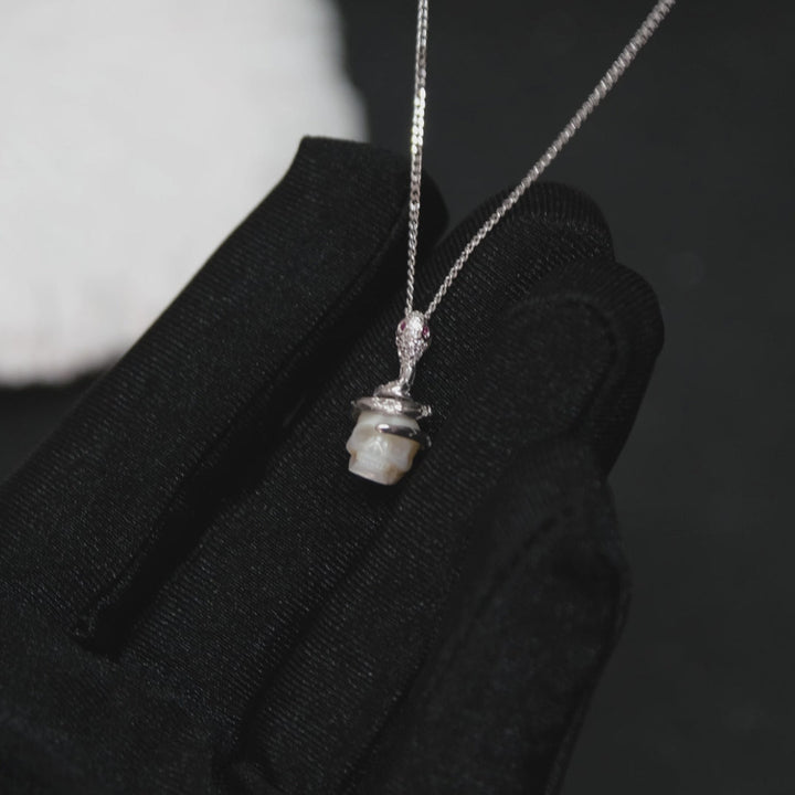 Snake and Skull Pearl CZ Pendant Necklace™ Skull Accessories – Edgy Elegance in Every Coil