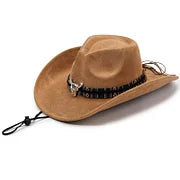 Western Suede Cowboy Hat With Bull Skull Buckle™ Retro Western Style – Rugged Charm Meets Classic Western Style
