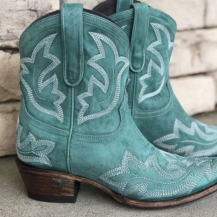 Desert Stepper™ Retro Western Style – Vintage Embroidered Block Heel Western Boots