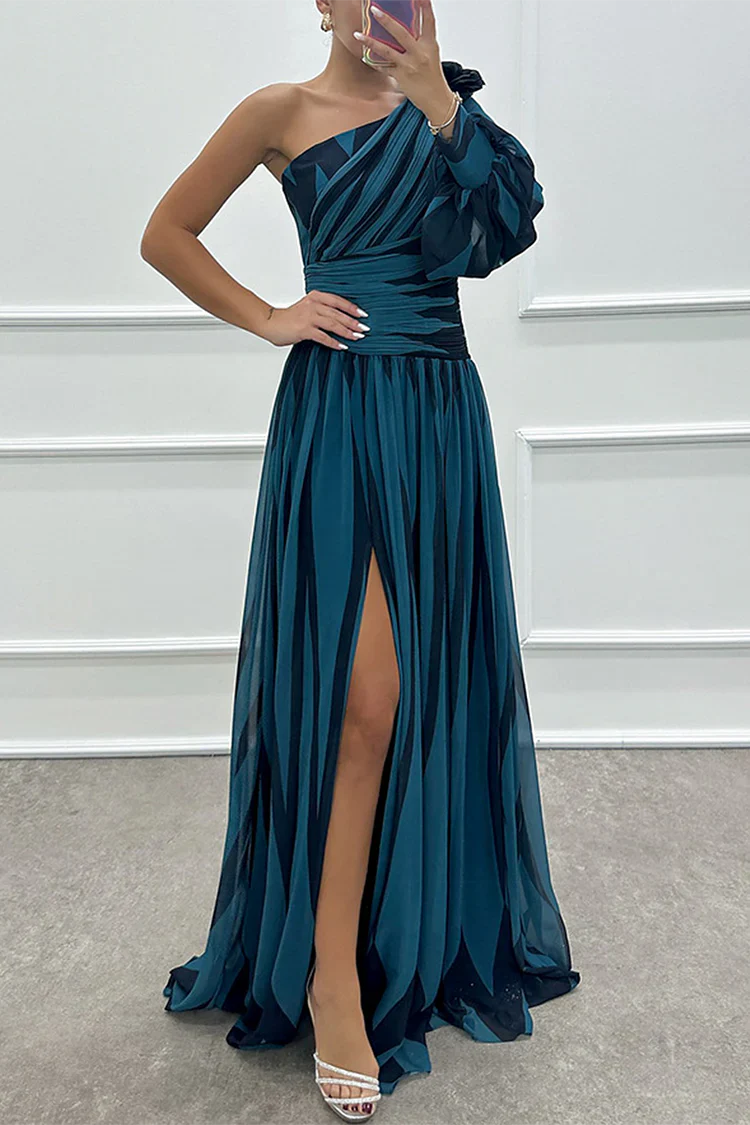 Chloe WD – Elegant Striped One Shoulder Maxi Dress