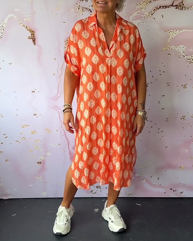 Marianne®NDC| Loose Summer Dress with Notched Collar and Short Sleeves