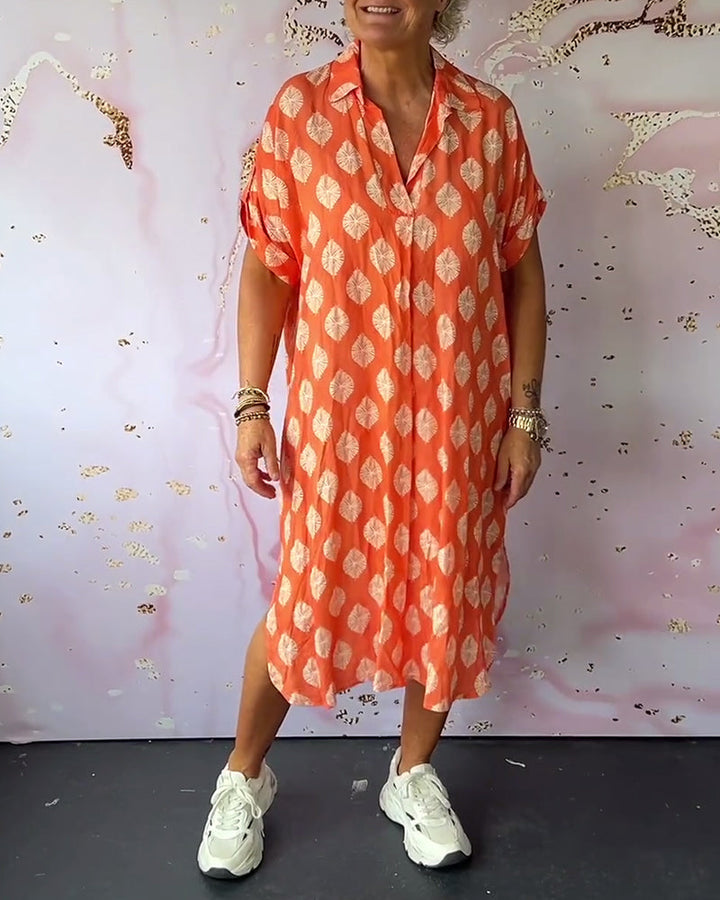 Marianne®NDC| Loose Summer Dress with Notched Collar and Short Sleeves