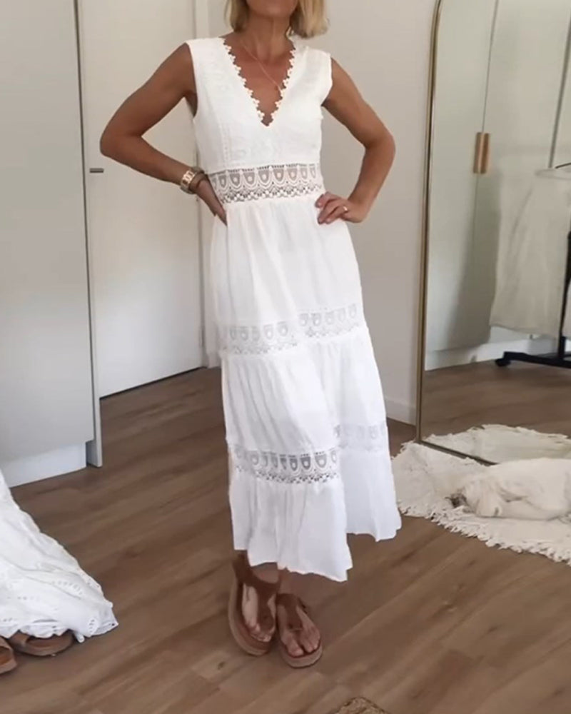 Shelly - Elegant Classic Dress for Women with Deep V-Neckline