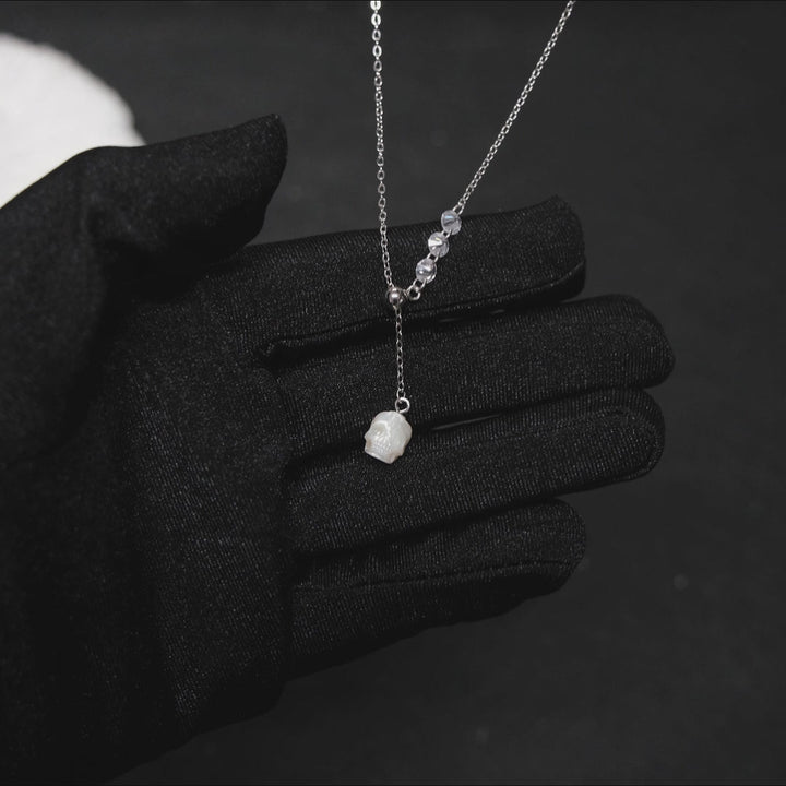 Asymmetrical Pearl Skull Cubic Zirconia Pendant Necklace™ Skull Accessories – Sophisticated Sparkle with an Edge
