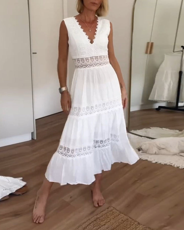 Shelly - Elegant Classic Dress for Women with Deep V-Neckline