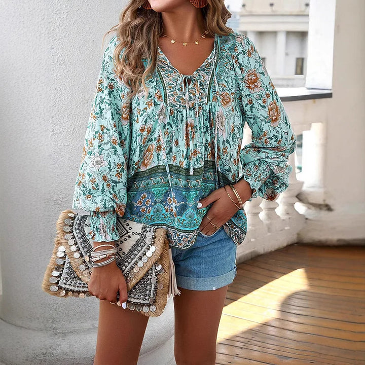 Sallie™ WBC| Flowing Bohemian Top with Floral Pattern
