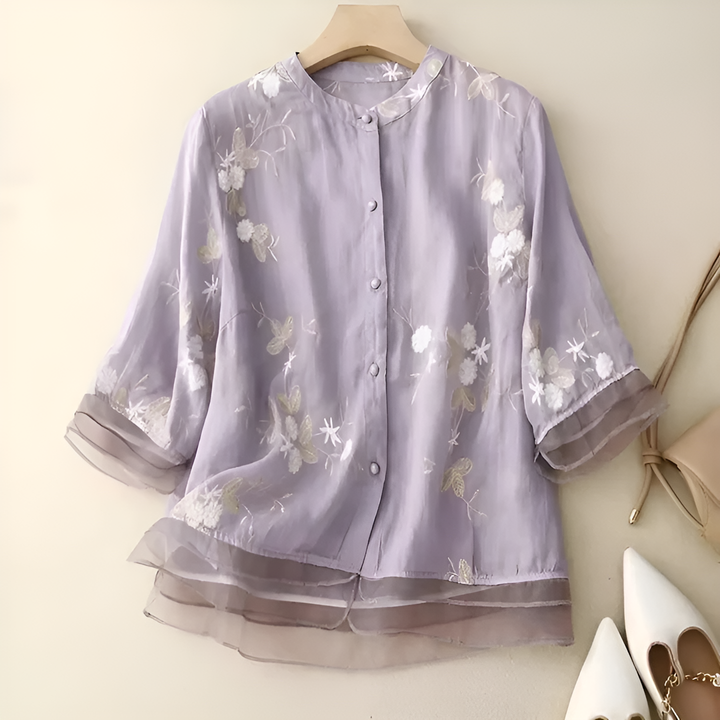 Emily - Elegant Top with Embroidered Flowers