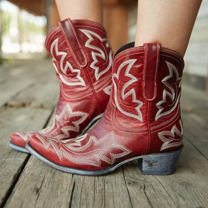 Desert Stepper™ Retro Western Style – Vintage Embroidered Block Heel Western Boots