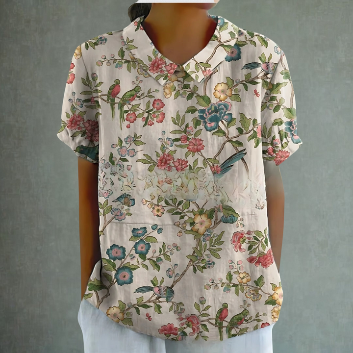 Lina™ – Floral Print Linen Blouse