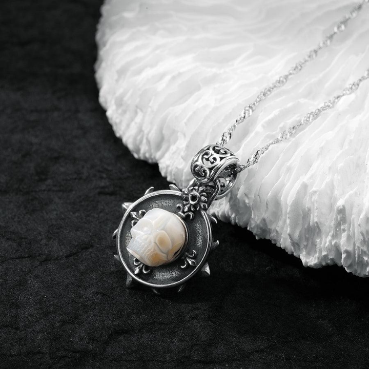 Baroque Carving Pearl Skull Royal Circle Shield Necklace™ Skull Accessories  – Gothic Elegance in a Statement Pendant