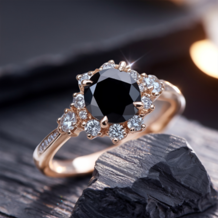 Obsidian Crest Ring™ Colored Gem Stone – Bold Sophistication in a Striking Halo